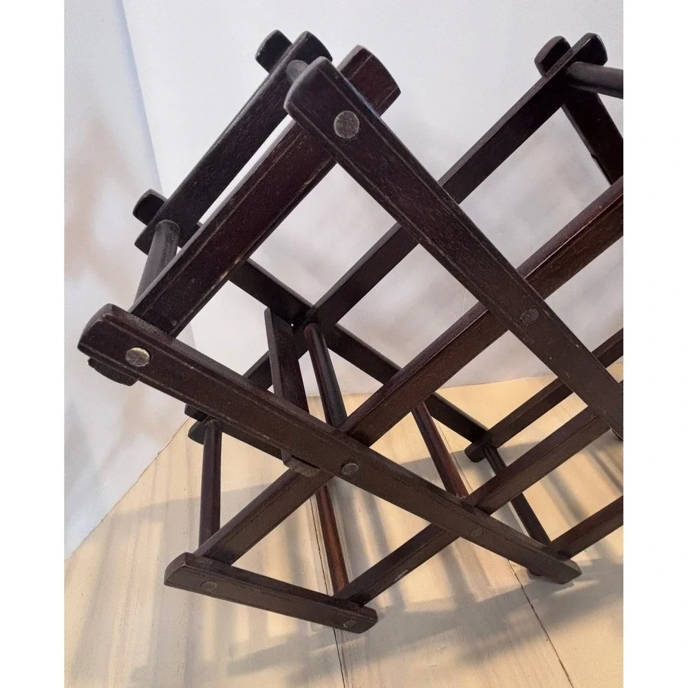 Vintage Wood‎ Accordion Folding Wine Rack 10 Bottle Capacity Dark Brown Espresso